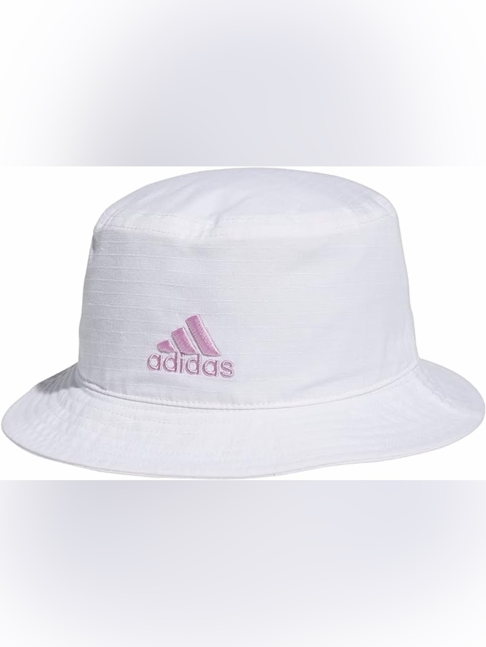 adidasβ’ White Bucket Hat w/ Pink Logo
